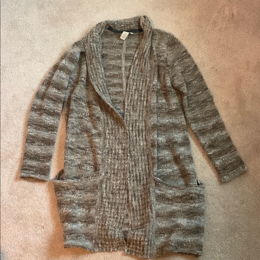 White + Warren Gray Cardigan Sweater with Open-Front Design